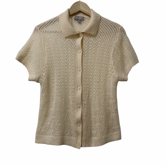 J.CREW Sweaters - J Crew Womens Cashmere Pointelle Short Sleeve Sheer Cardigan Size XXL Cream Luxe